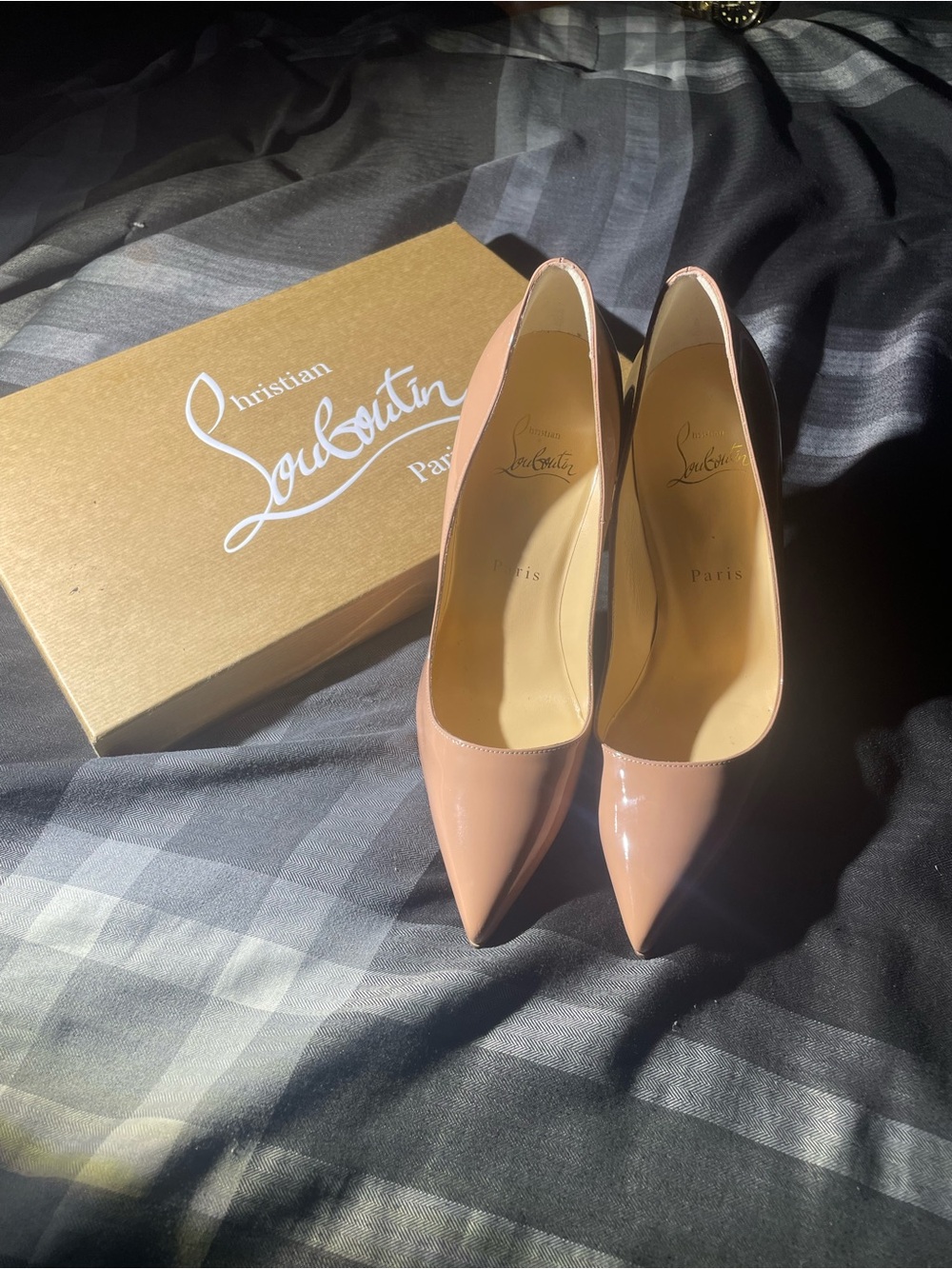 Christian Louboutin Blush Patent Leather Pointed Toe Pumps